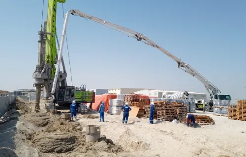 CFA piling rig drilling on an active Interfix UAE foundation project