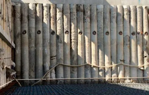 Secant pile wall providing excavation support on a UAE construction site